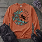 Surfing Cat Skeleton Long Sleeve T-Shirt