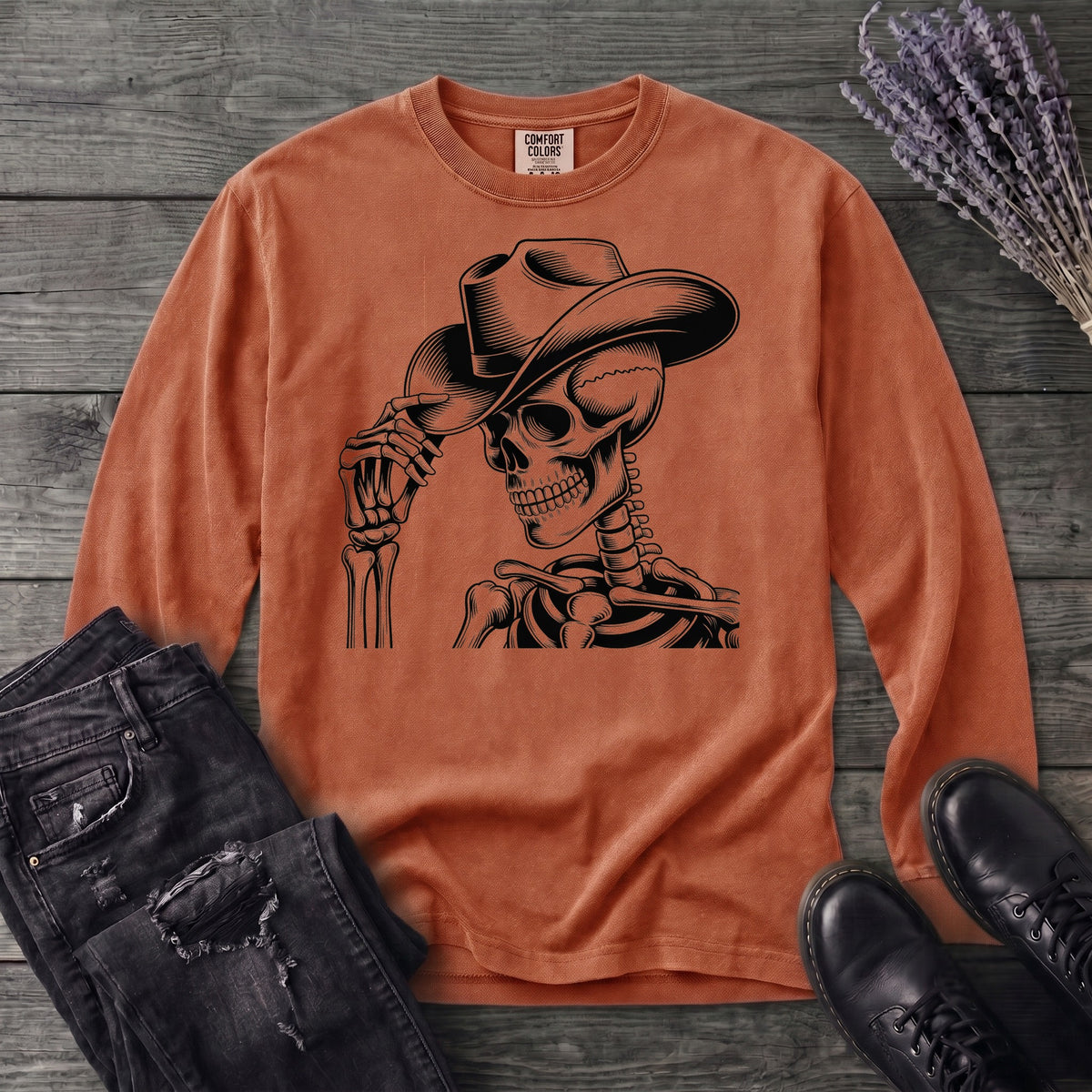Cowboy Hat Skeleton Long Sleeve T-Shirt