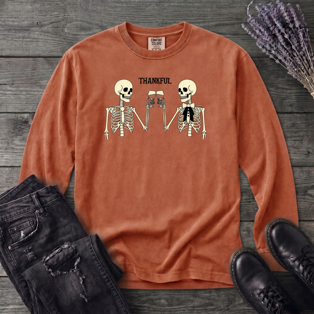 Thankful Toasting Skeletons Long Sleeve T-Shirt