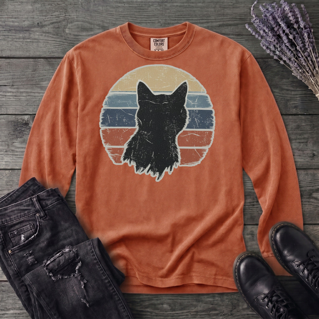 Cat Silhouette Sunset Grunge Long Sleeve T-Shirt