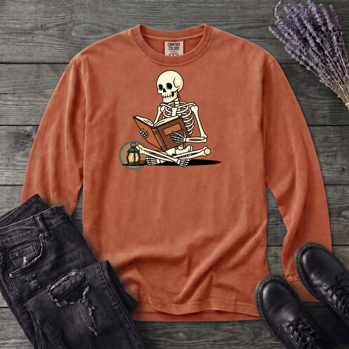 Skeleton Reading Long Sleeve T-Shirt
