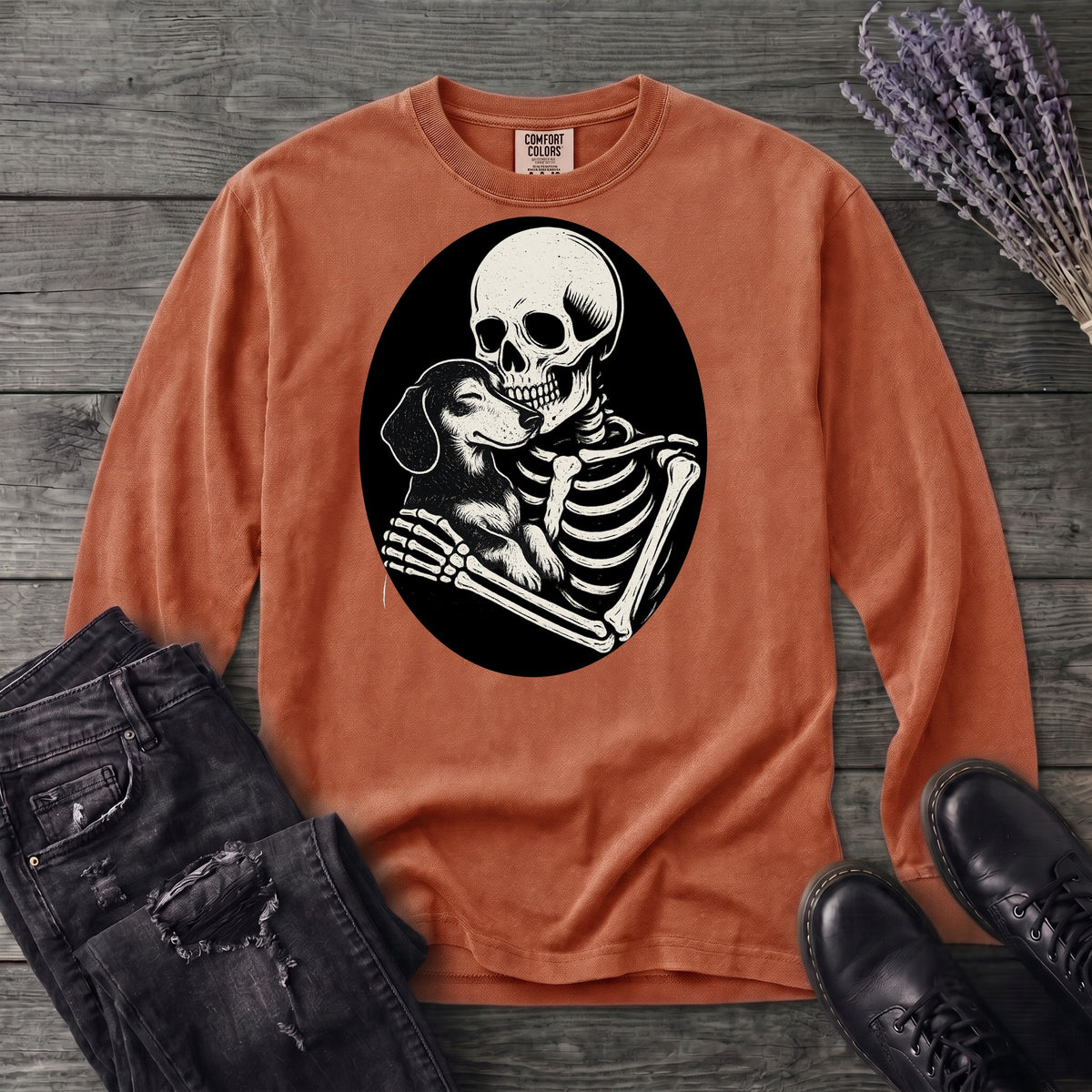 Skeleton Dachshund Hug Long Sleeve T-Shirt