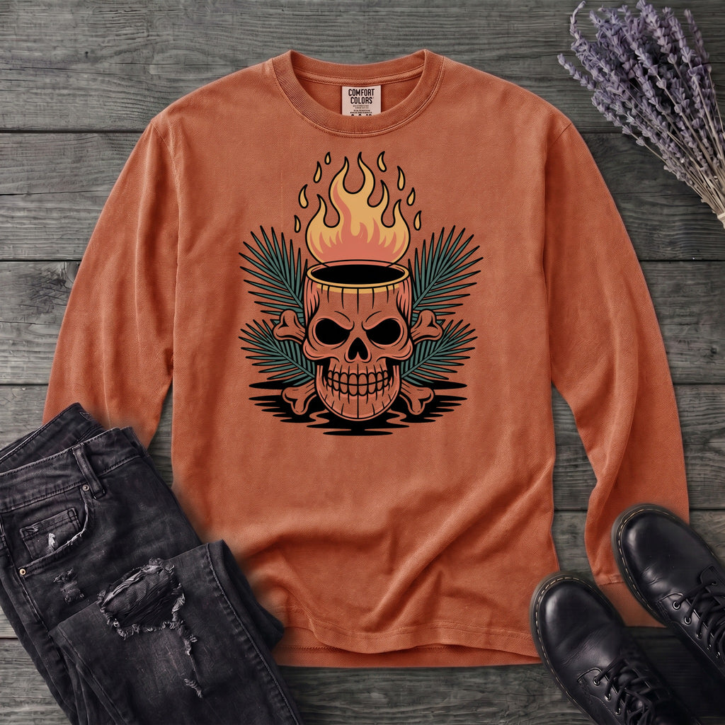 Tiki Skull Drink Long Sleeve T-Shirt