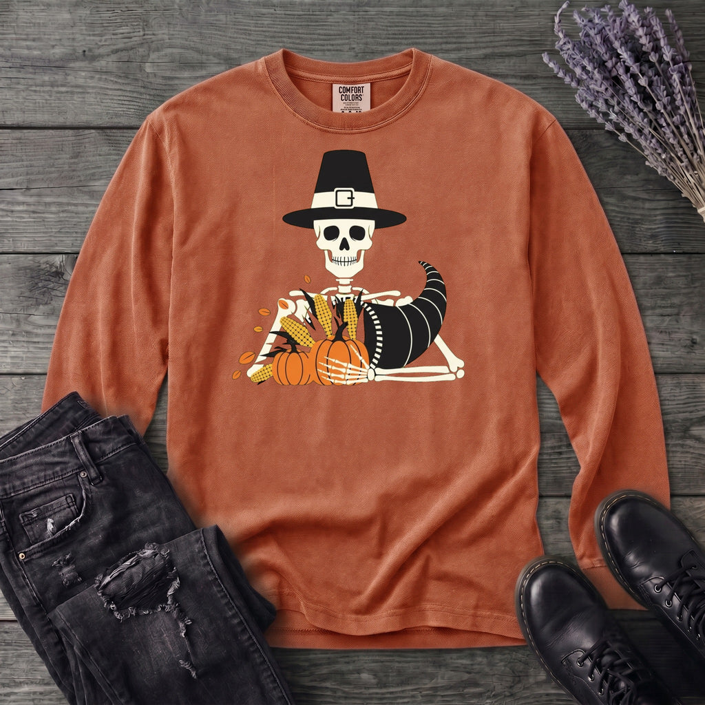Pilgrim Skeleton Cornucopia Long Sleeve T-Shirt