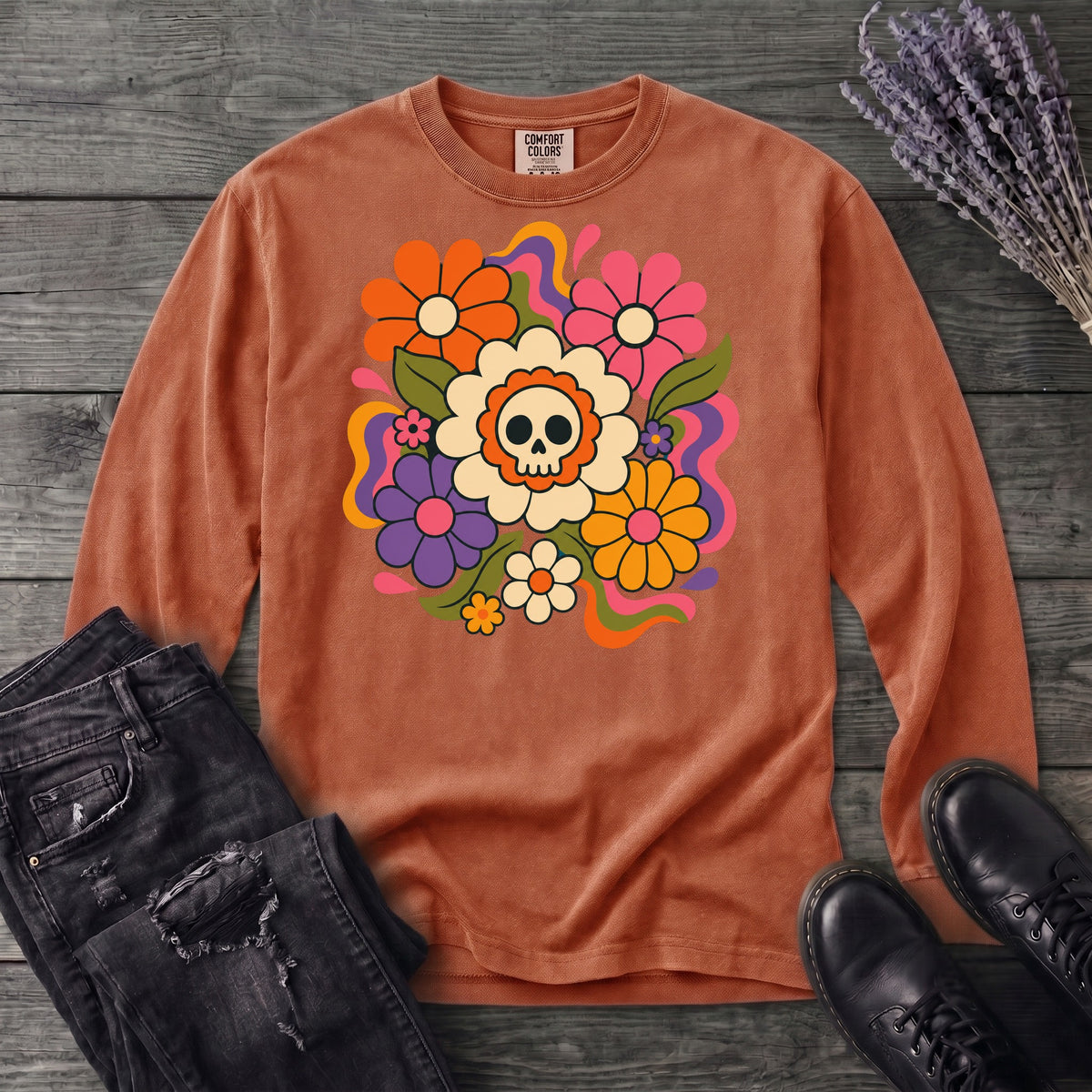 skull daisies Long Sleeve T-Shirt