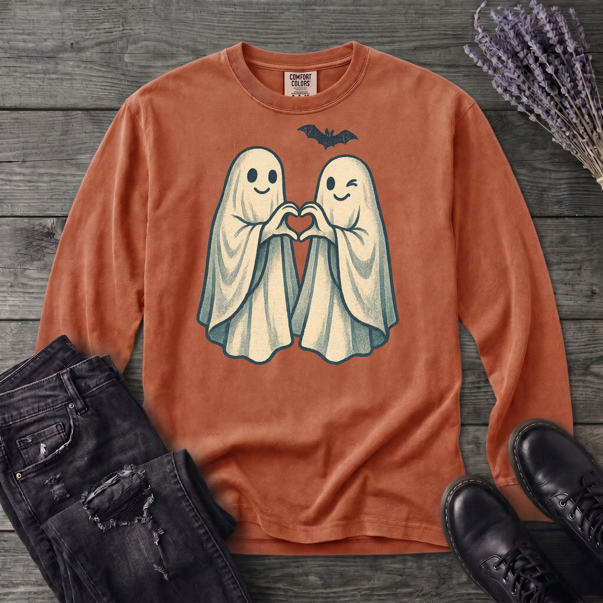 Two Ghosts Heart Hands Long Sleeve T-Shirt