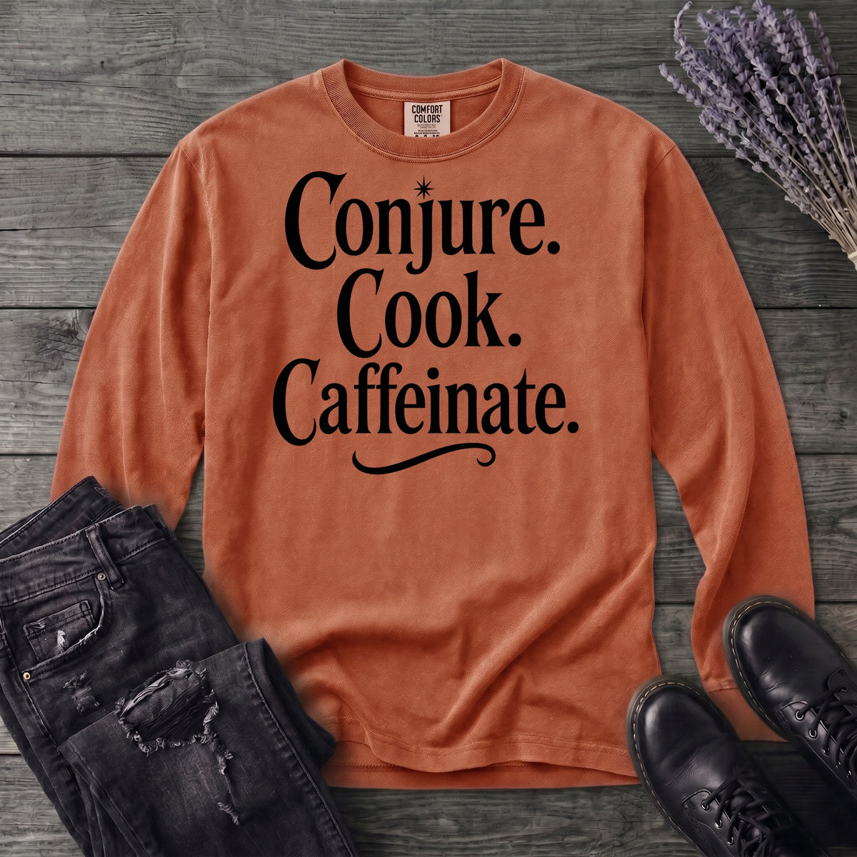 Conjure Cook Caffeinate Long Sleeve T-Shirt