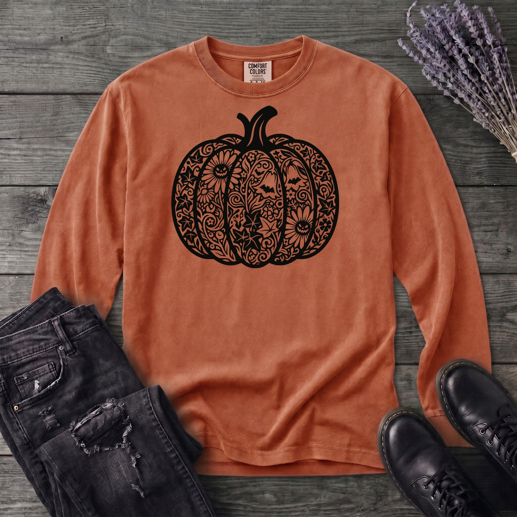 Linocut Pumpkin Long Sleeve T-Shirt