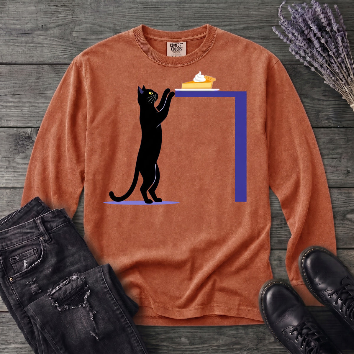 Black Cat Pumpkin Pie Long Sleeve T-Shirt
