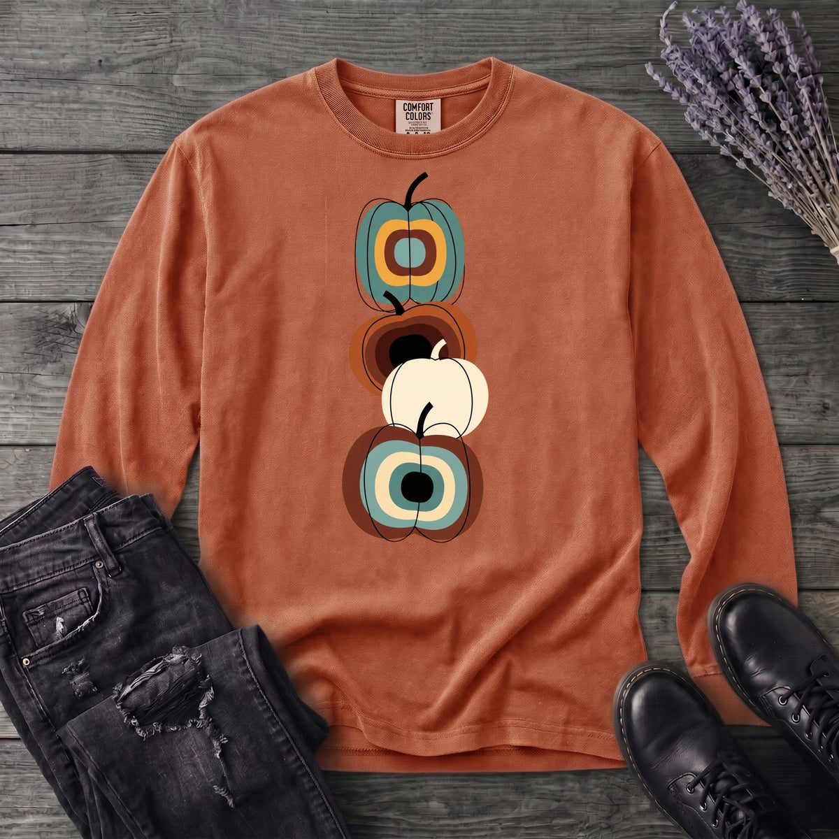 Mid Century Pumpkins Long Sleeve T-Shirt