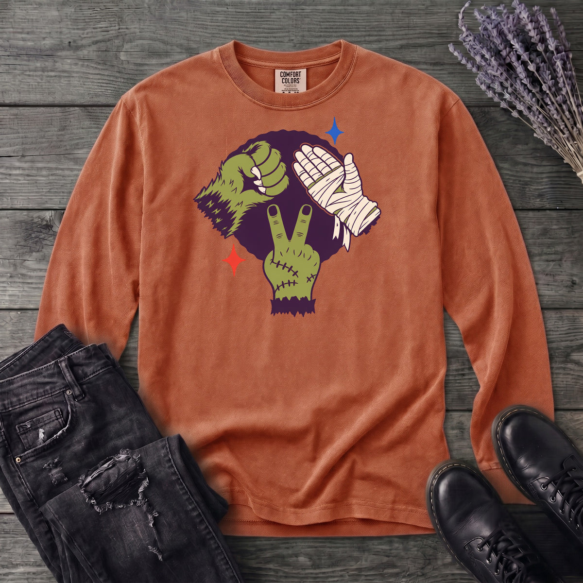 Classic Monster Rock Paper Scissor Game Long Sleeve T-Shirt