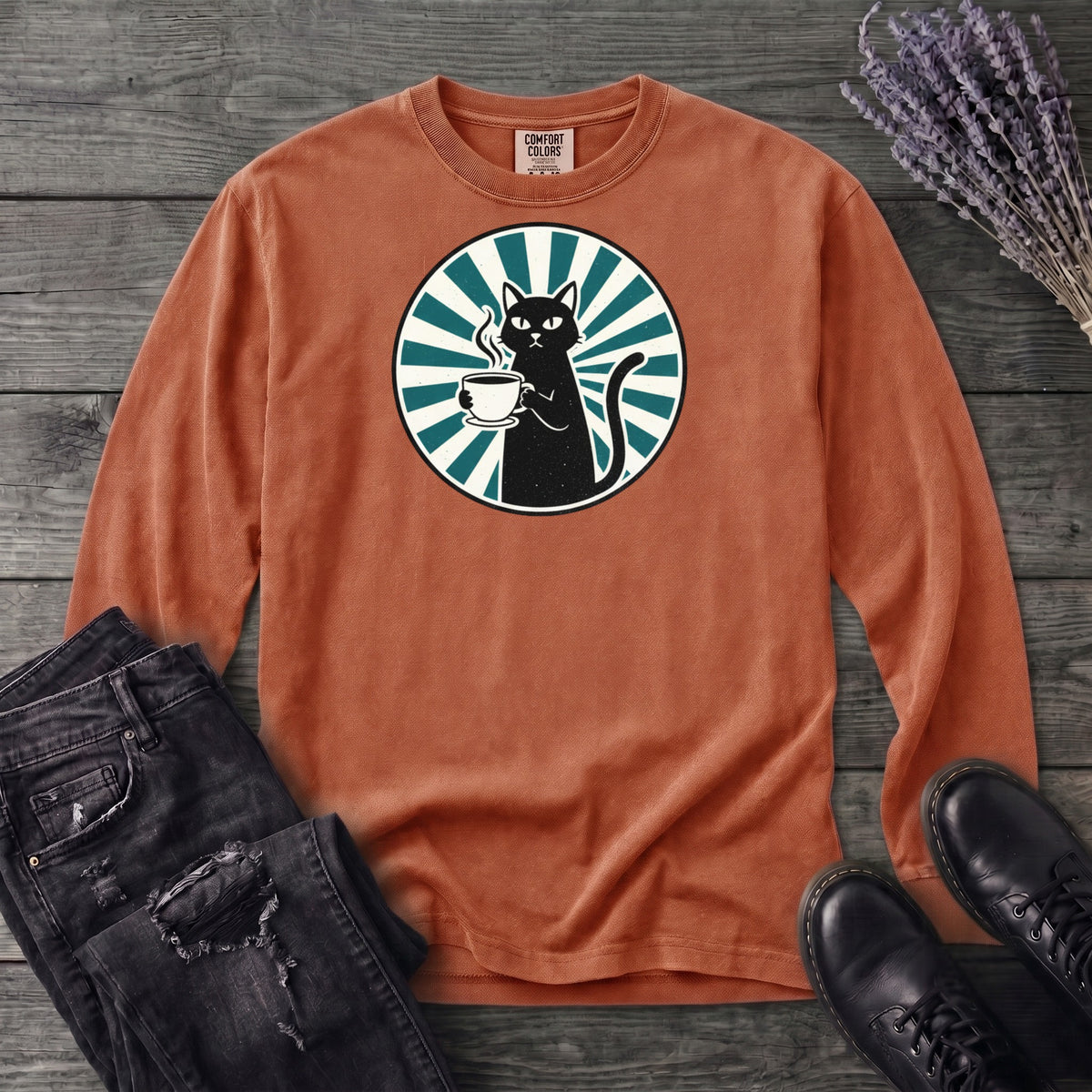 Black Cat Coffee Long Sleeve T-Shirt