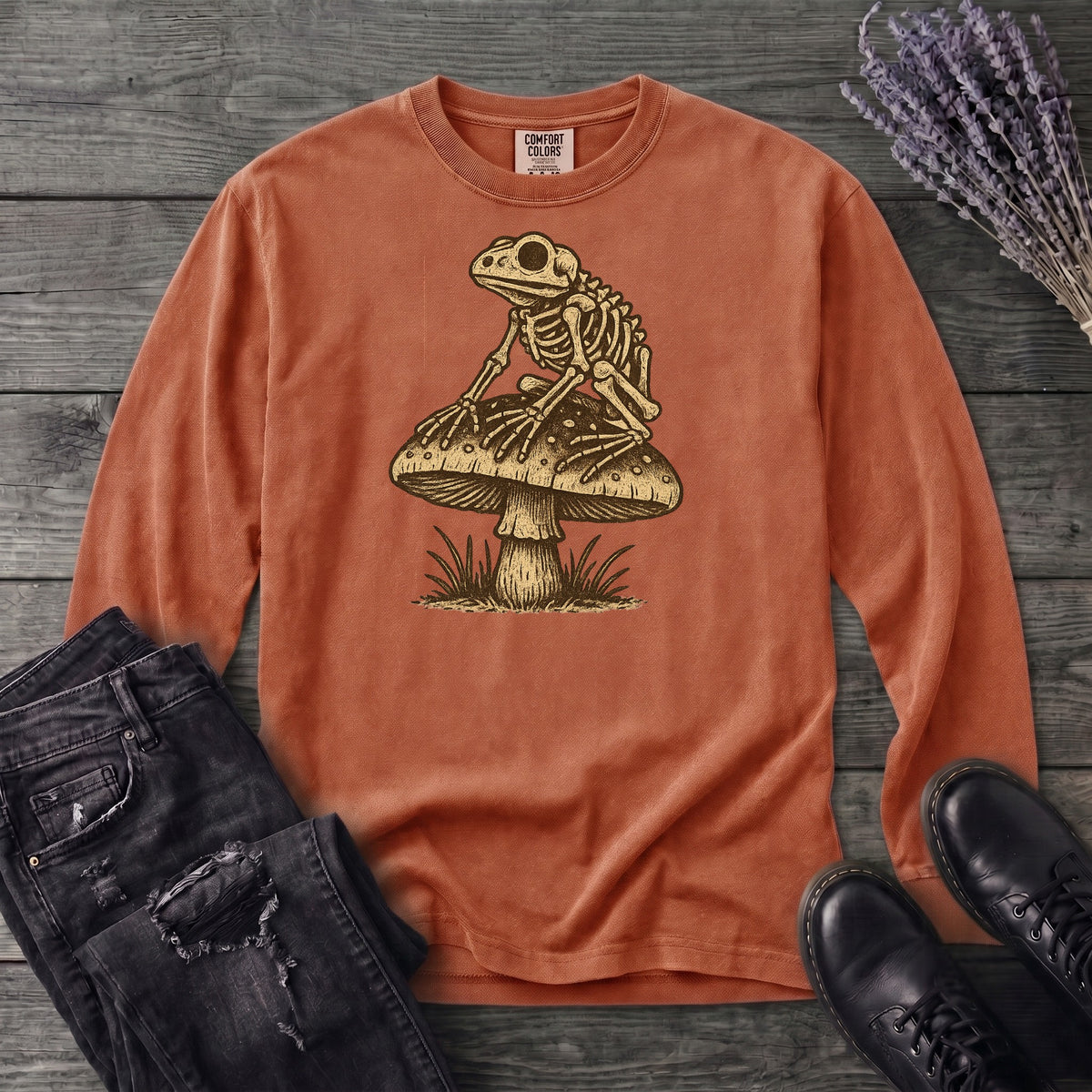 Frog Skeleton Mushroom Long Sleeve T-Shirt