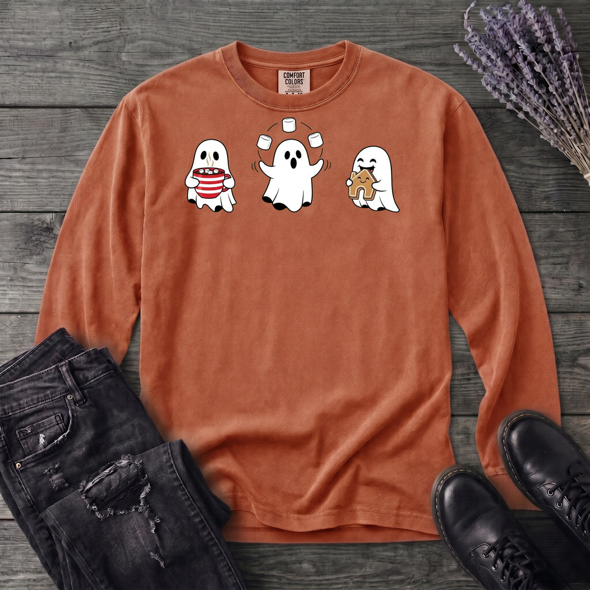 Hot Cocoa Ghosts Long Sleeve T-Shirt