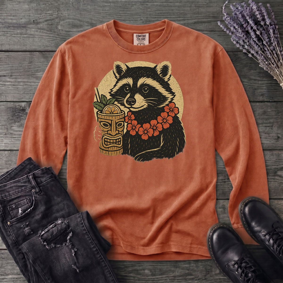 Raccoon Tiki Long Sleeve T-Shirt