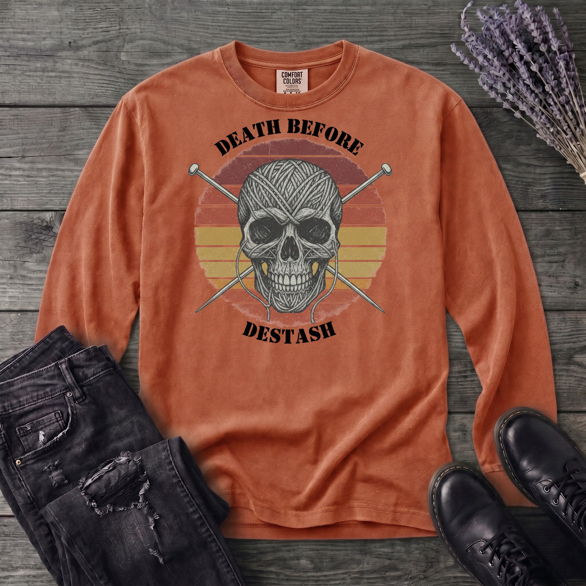 Death Before Destash Yarn Skull Long Sleeve T-Shirt