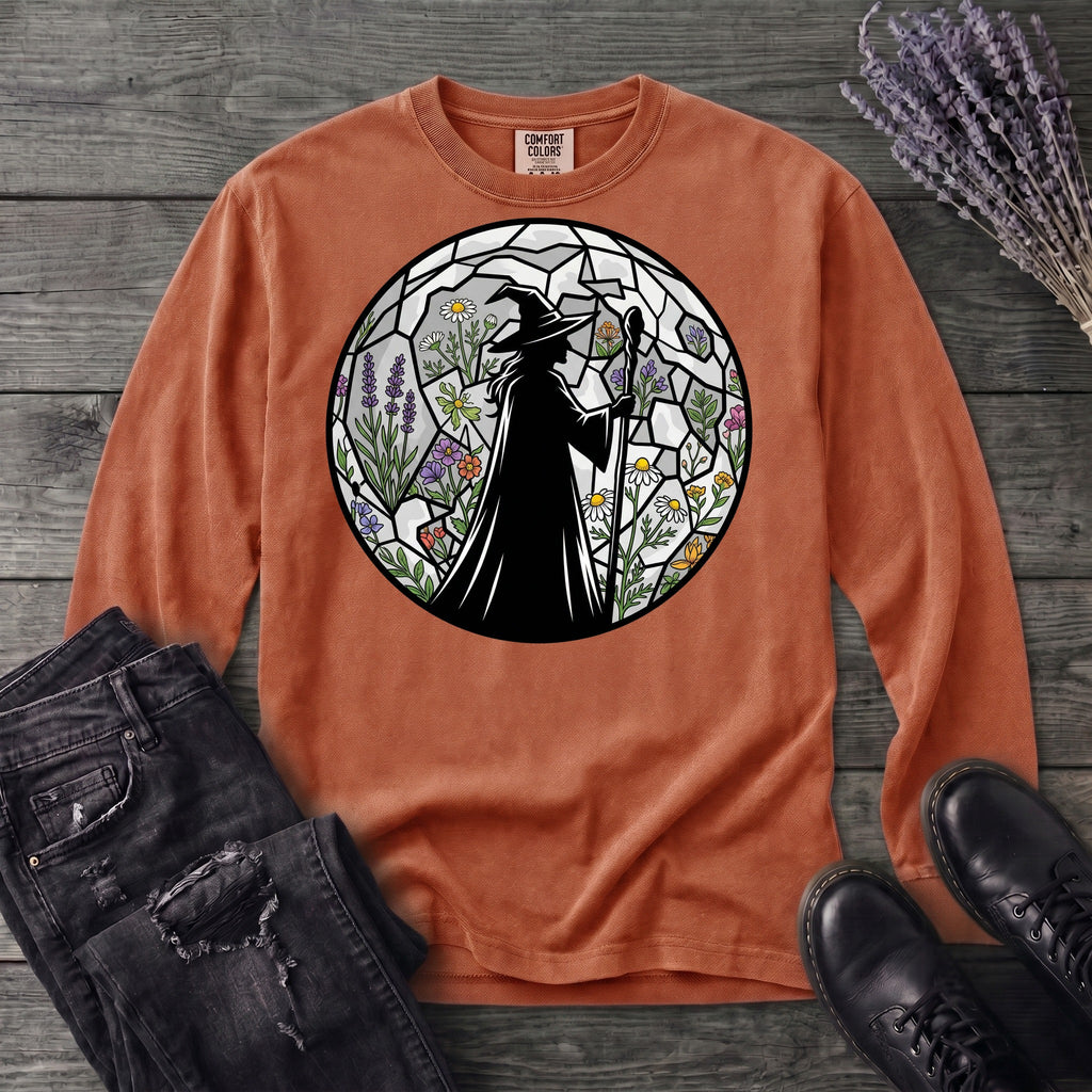 stained glass botanical witch Long Sleeve T-Shirt