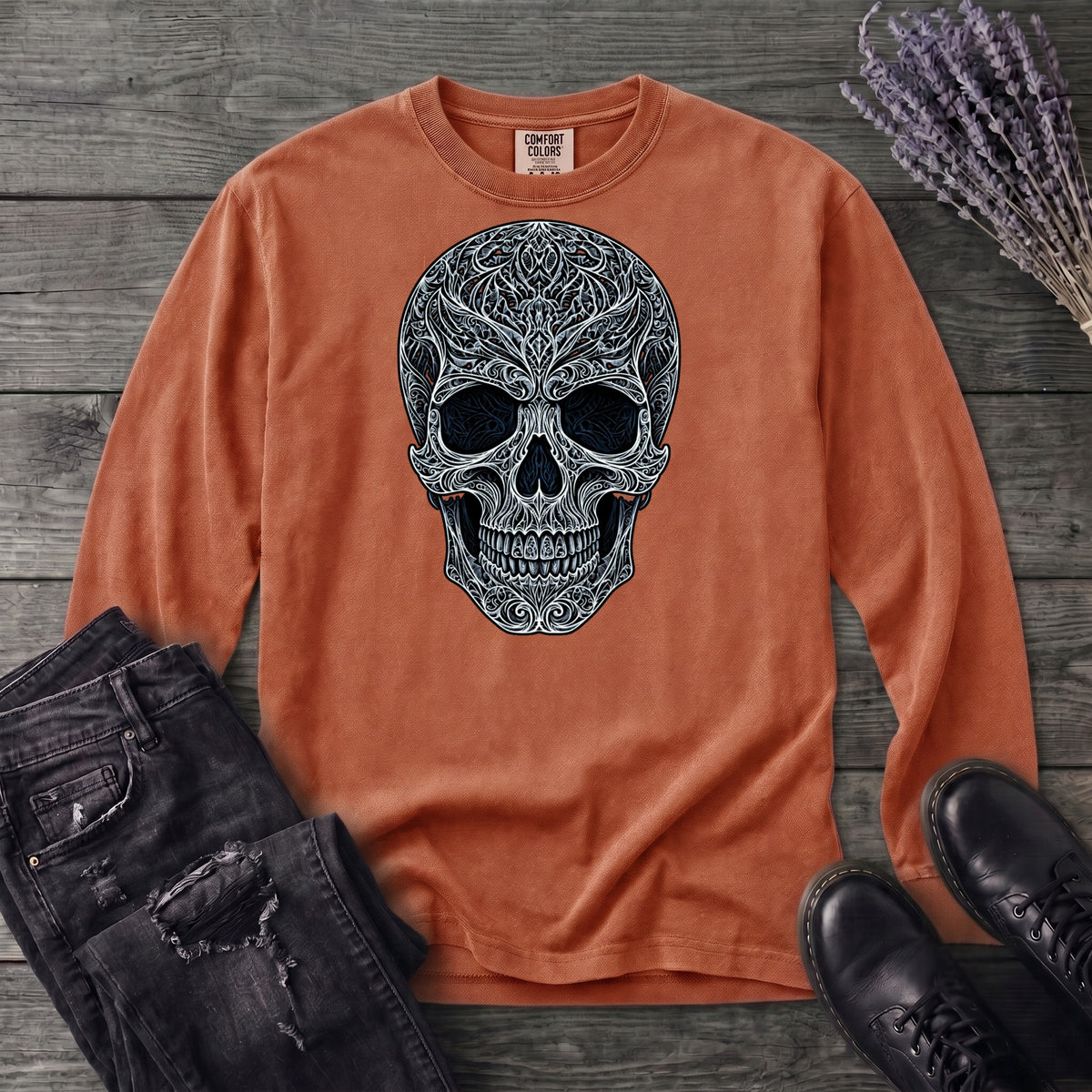 Filigree Skull Long Sleeve T-Shirt