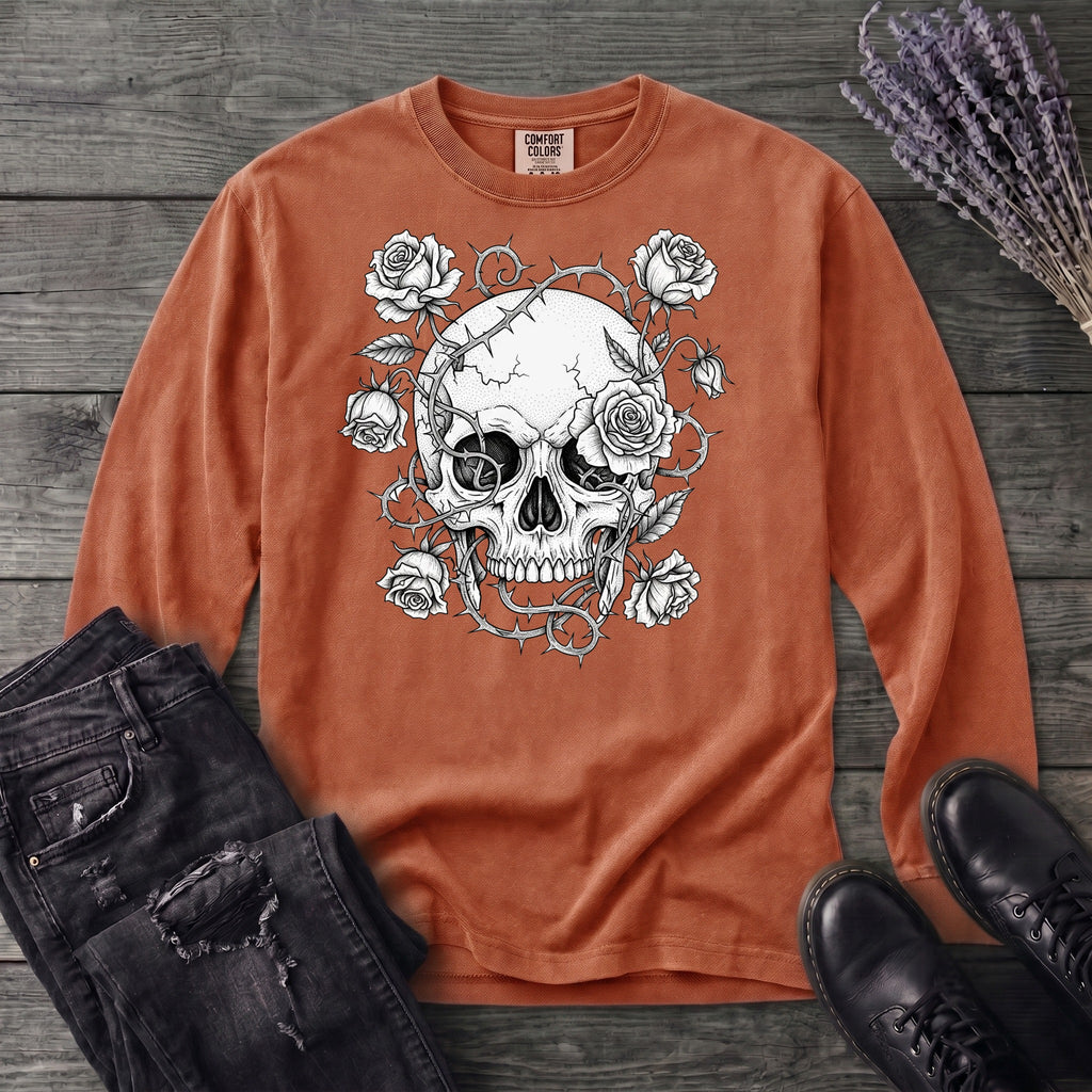 Macabre Floral Skull Long Sleeve T-Shirt