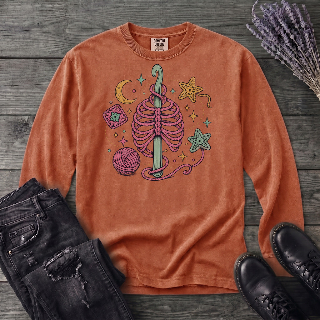 Ribbed Crochet Long Sleeve T-Shirt