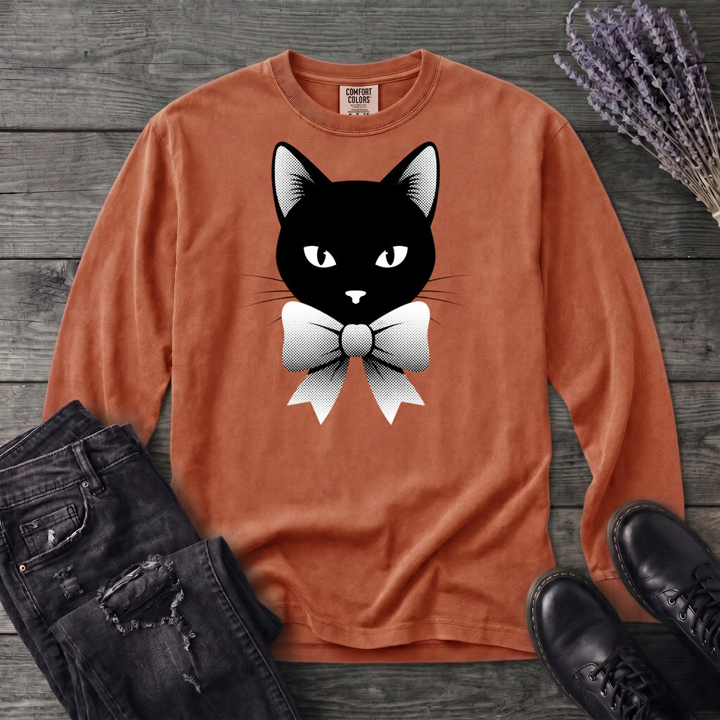 Retro Halftone Coquette Black Cat Long Sleeve T-Shirt