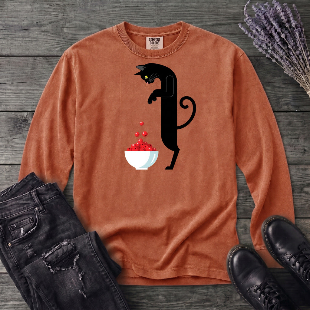 Black Cat And Cranberries Long Sleeve T-Shirt