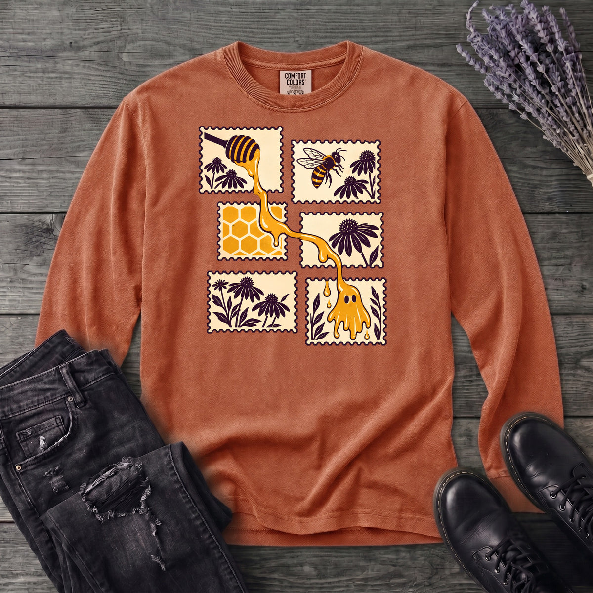 Honey Ghost Stamps Long Sleeve T-Shirt