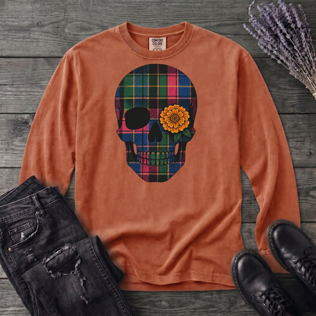 Bright Plaid Skull Long Sleeve T-Shirt