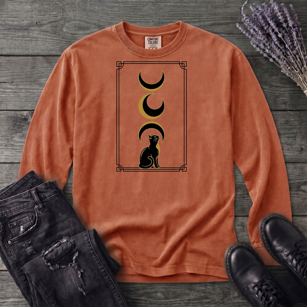 art deco black cat moon phases Long Sleeve T-Shirt