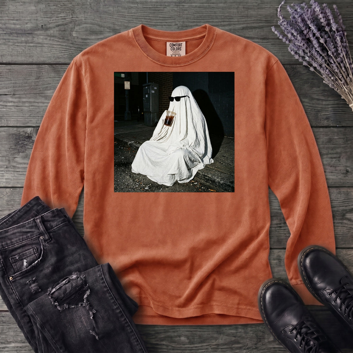 sheet ghost iced coffee curb meme Long Sleeve T-Shirt