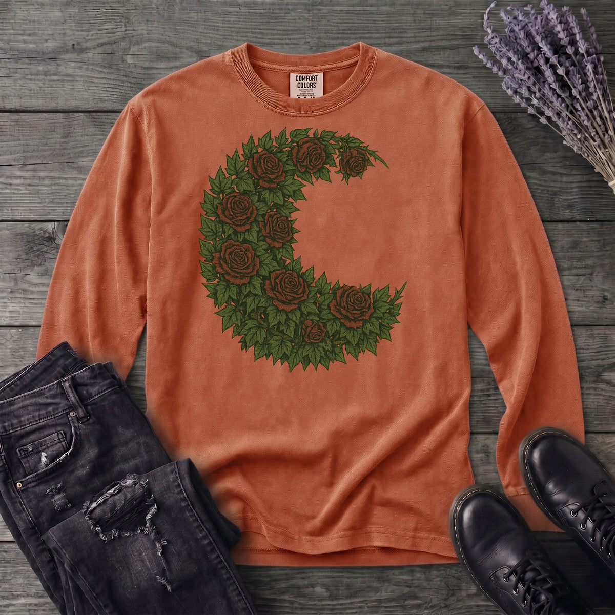 Crescent Moon Roses Long Sleeve T-Shirt