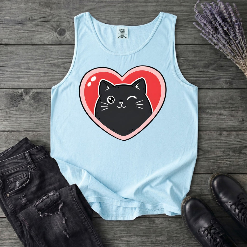 Winking Black Cat Heart Tank Top