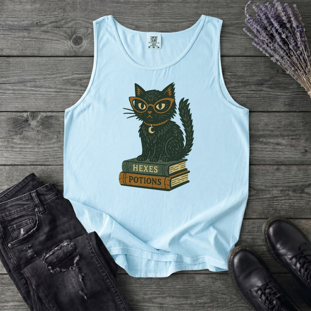 black cat glasses books Tank Top