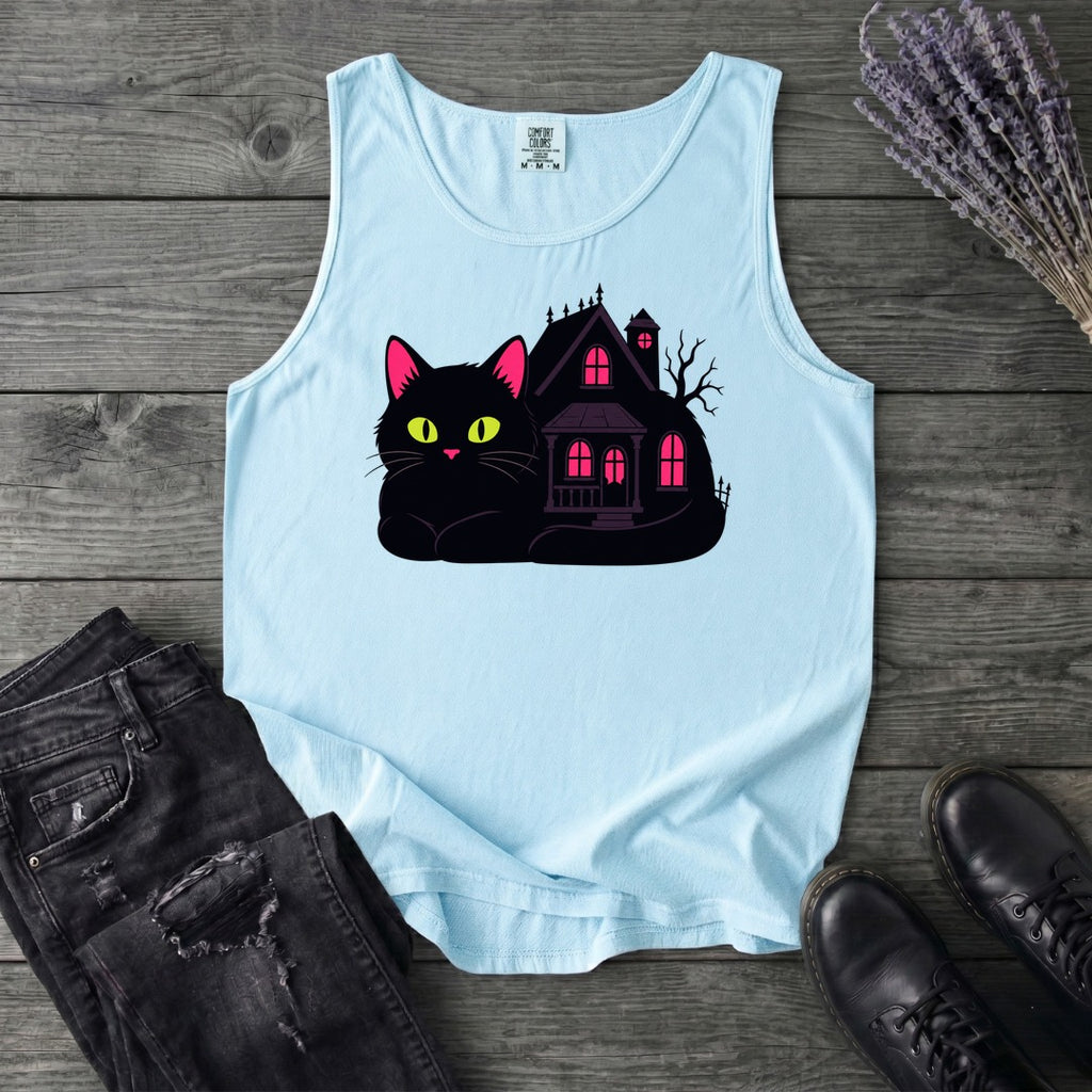 Black Cat Haunted House Tank Top