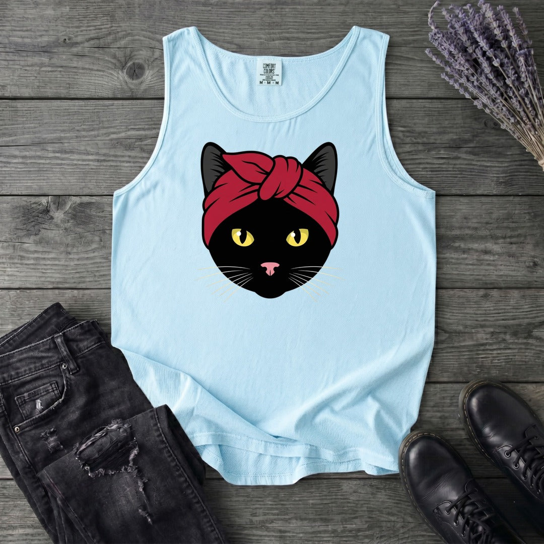 Black Cat Headband Tank Top