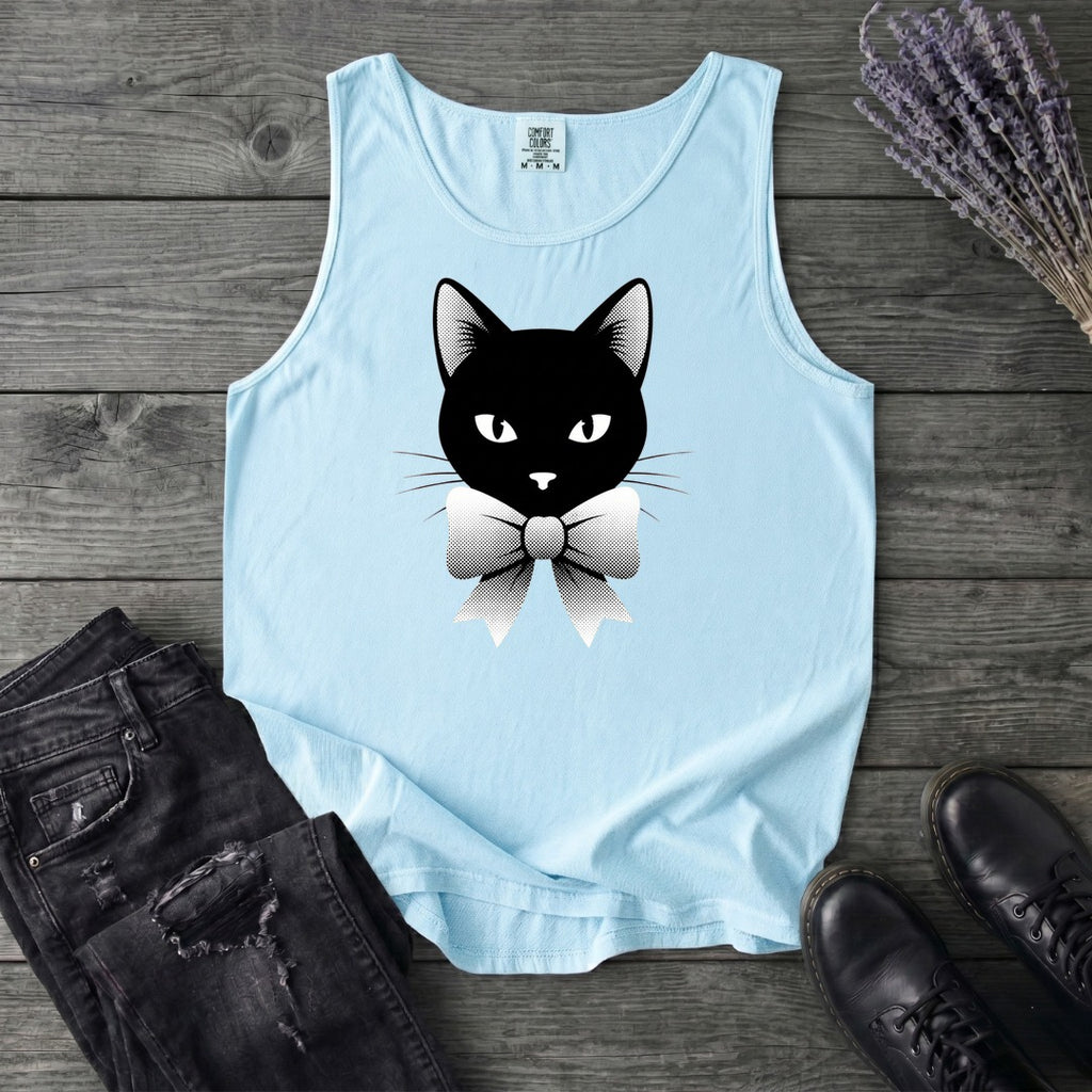 Retro Halftone Coquette Black Cat Tank Top