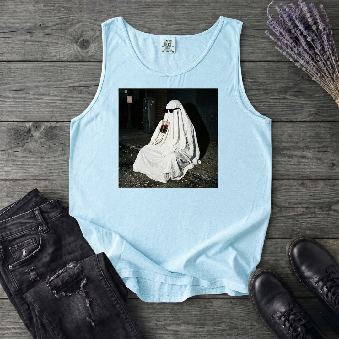 sheet ghost iced coffee curb meme Tank Top