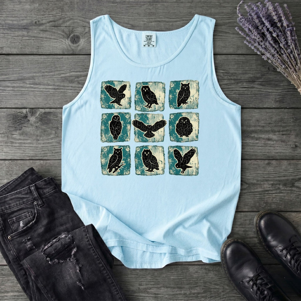 Grunge Owl Grid Tank Top