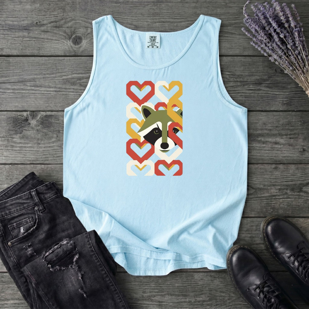 Geometric Hearts Raccoon Tank Top