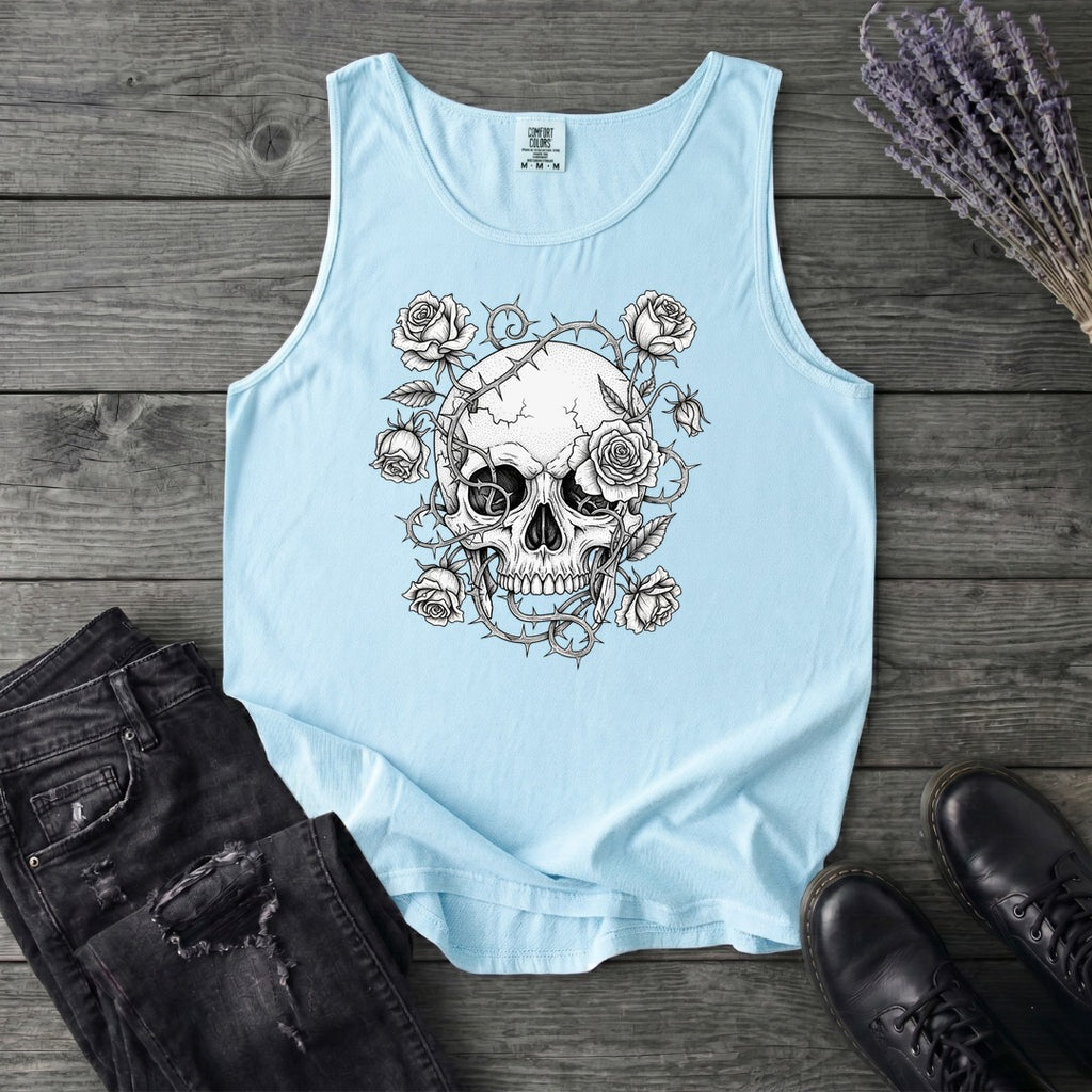 Macabre Floral Skull Tank Top
