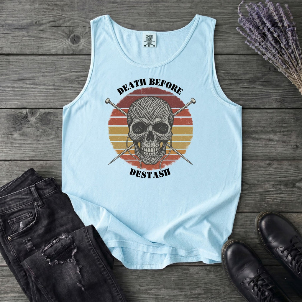 Death Before Destash Yarn Skull Tank Top