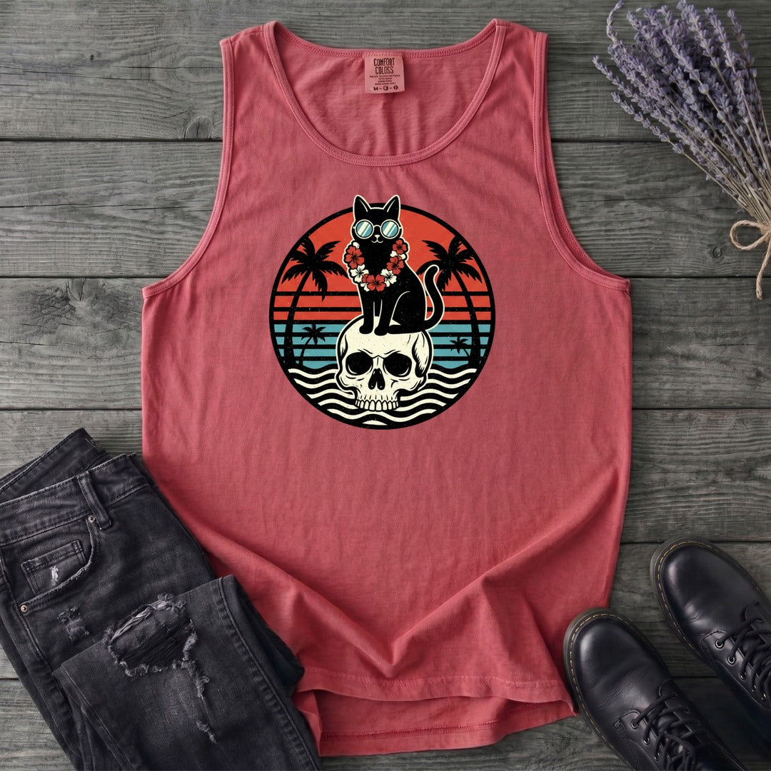 Tropical Cat and Skull Tank Top