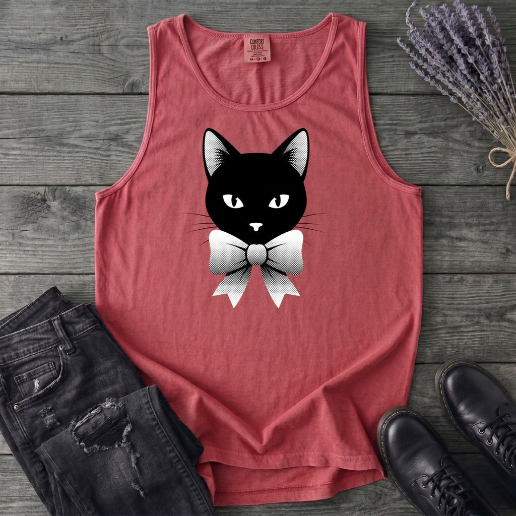 Retro Halftone Coquette Black Cat Tank Top