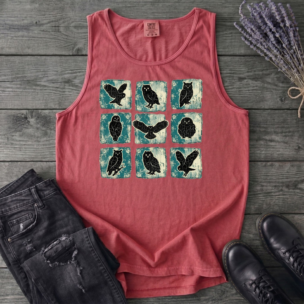 Grunge Owl Grid Tank Top