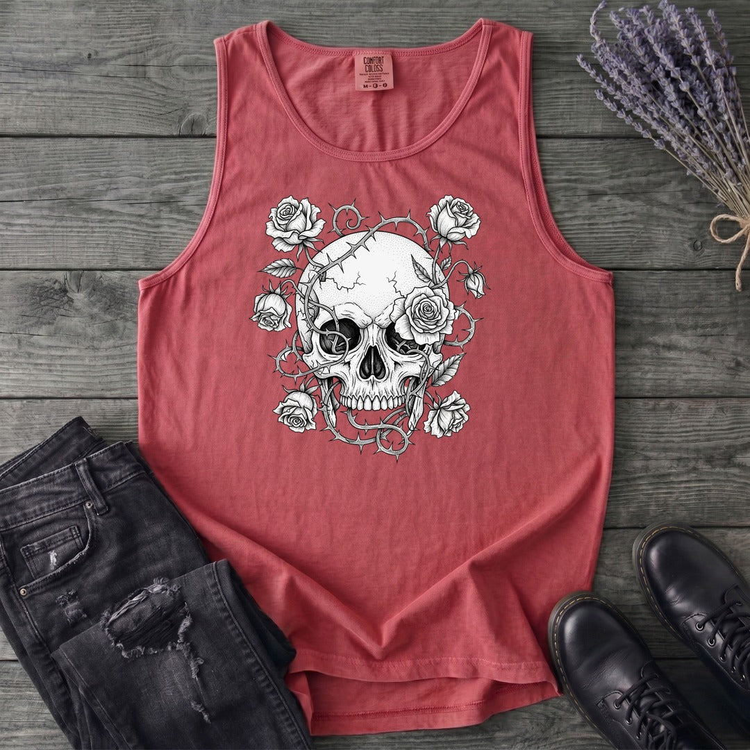 Macabre Floral Skull Tank Top
