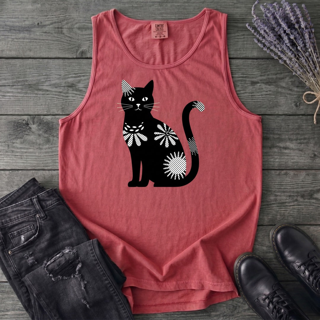 Retro Texture Black Cat Tank Top