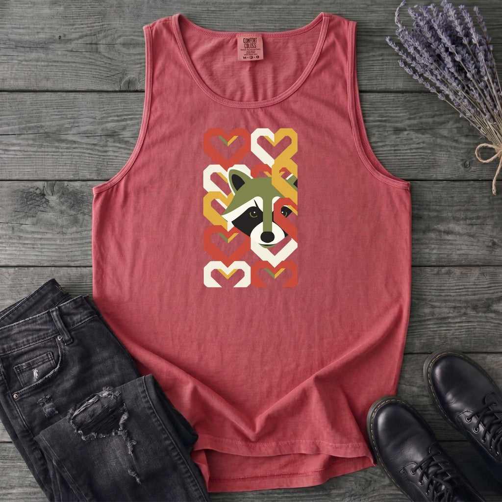 Geometric Hearts Raccoon Tank Top
