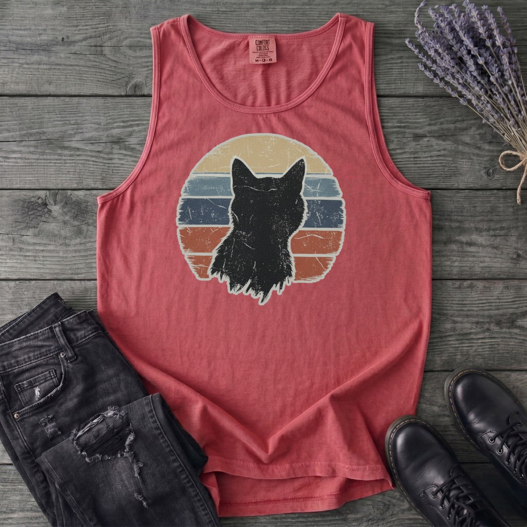 Cat Silhouette Sunset Grunge Tank Top