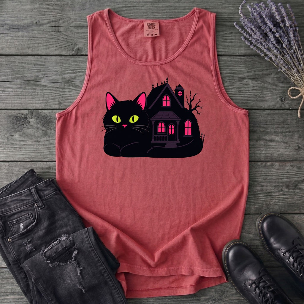 Black Cat Haunted House Tank Top