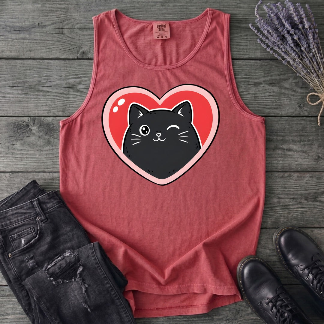Winking Black Cat Heart Tank Top